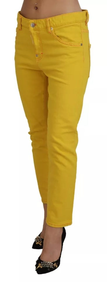 Dsquared² Yellow Cotton Low Waist Crop Denim Cool Girl Jeans | Regal Royce