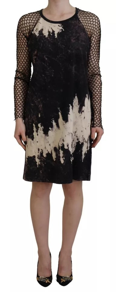 Dsquared² Black Tie Dye Mesh Long Sleeves Cotton Shift Dress | Regal Royce