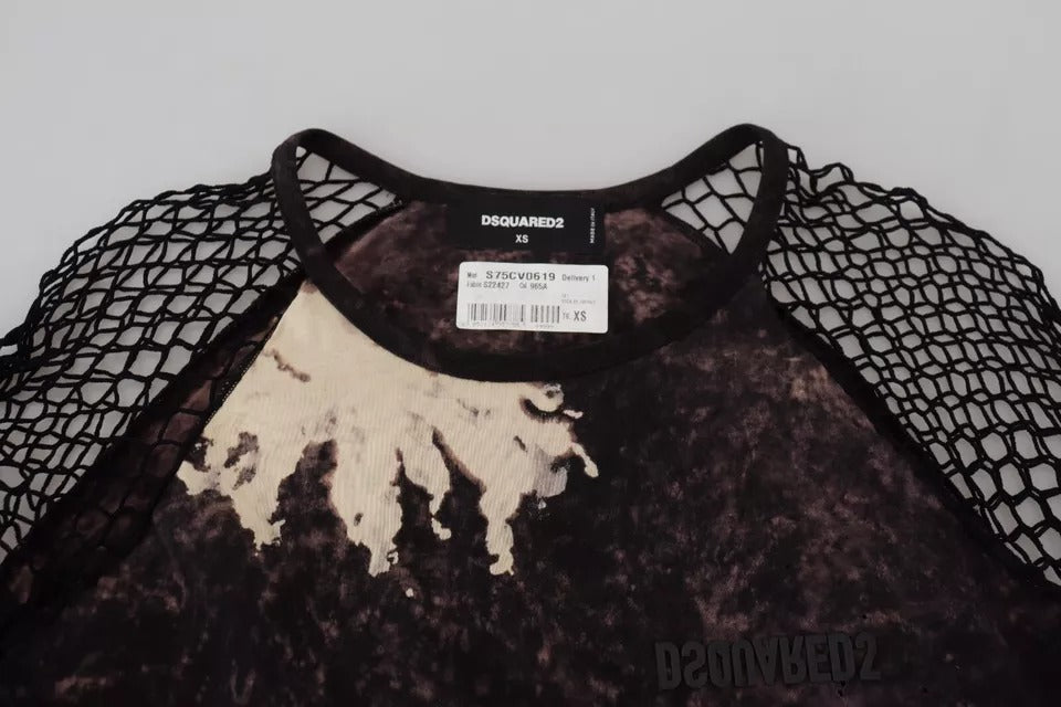 Dsquared² Black Tie Dye Mesh Long Sleeves Cotton Shift Dress | Regal Royce