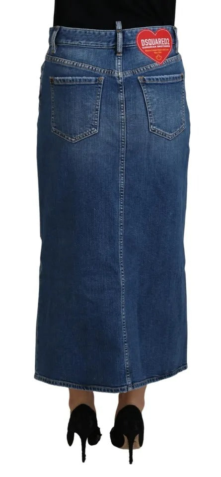 Dsquared² Blue Distressed High Waist Pencil Cut Denim Skirt | Regal Royce