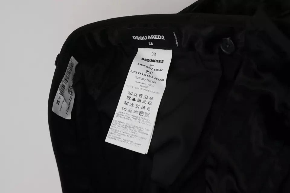 Dsquared² Black Pleated High Waist Wide Leg Cropped Pants | Regal Royce