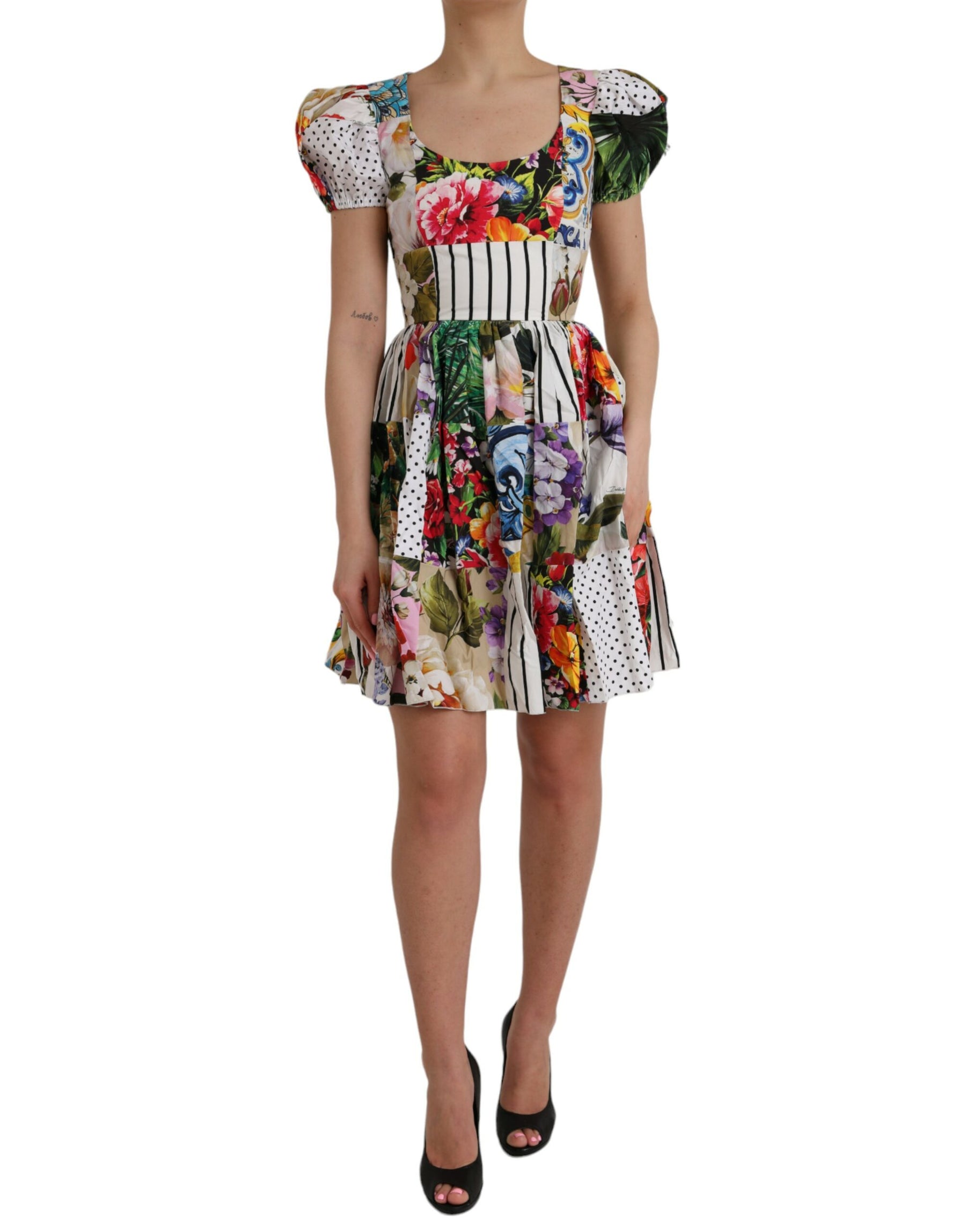 Dolce & Gabbana Multicolor Patchwork Cotton Aline Mini Dress | Regal Royce
