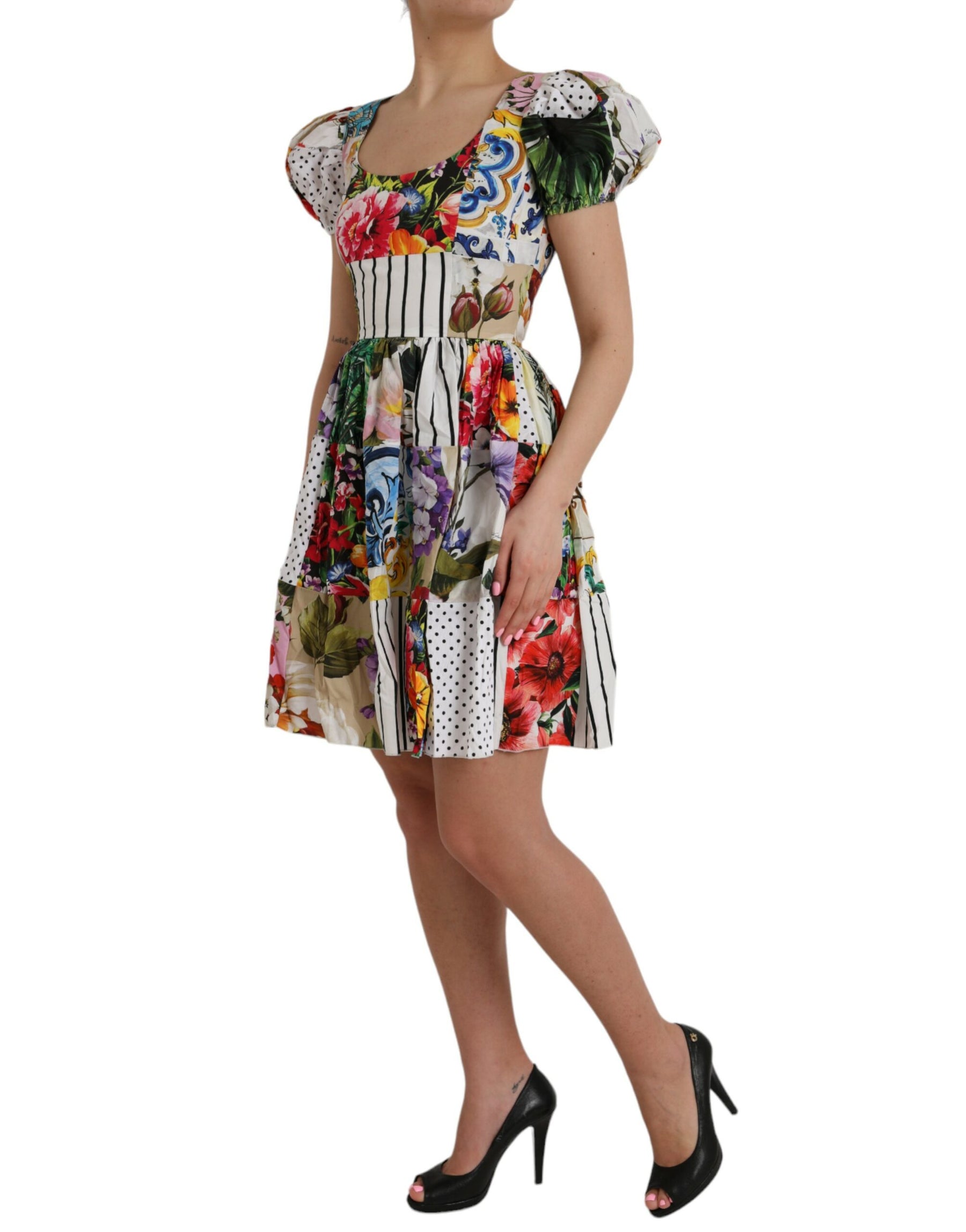 Dolce & Gabbana Multicolor Patchwork Cotton Aline Mini Dress | Regal Royce