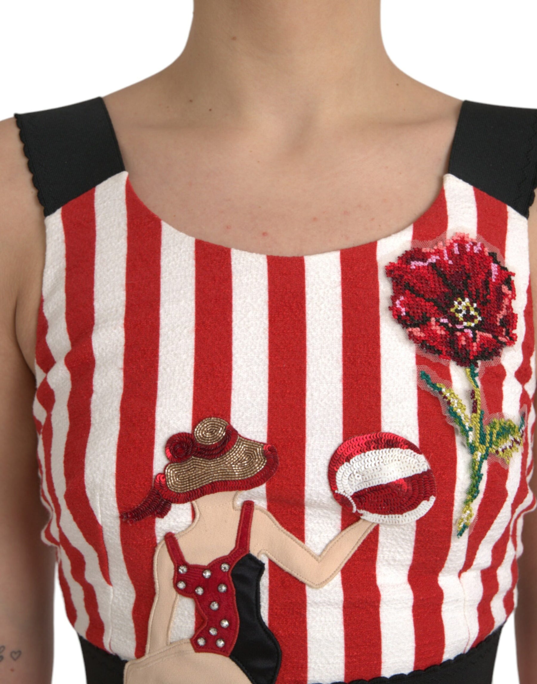 Dolce & Gabbana Red White Floral Sleeveless Sheath Midi Dress | Regal Royce