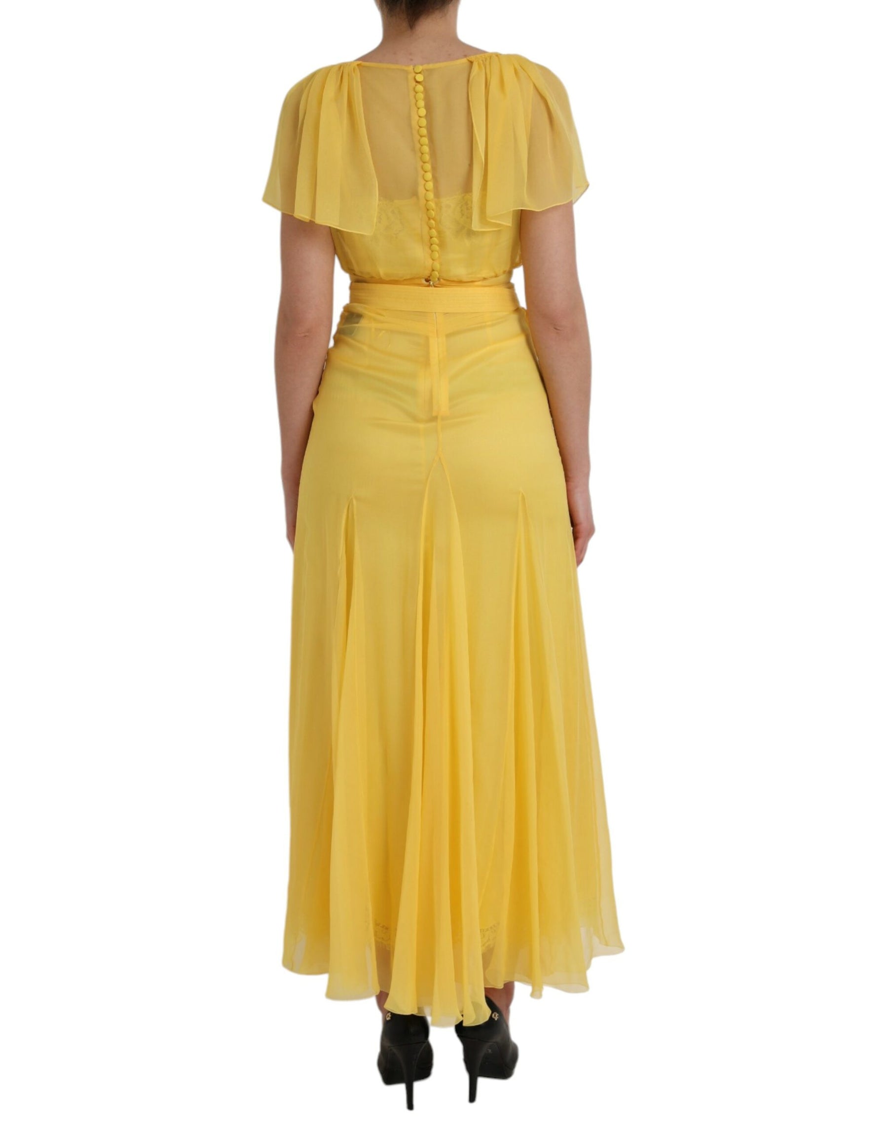 Dolce & Gabbana Yellow Silk Sheath Belted Long Maxi Dress | Regal Royce