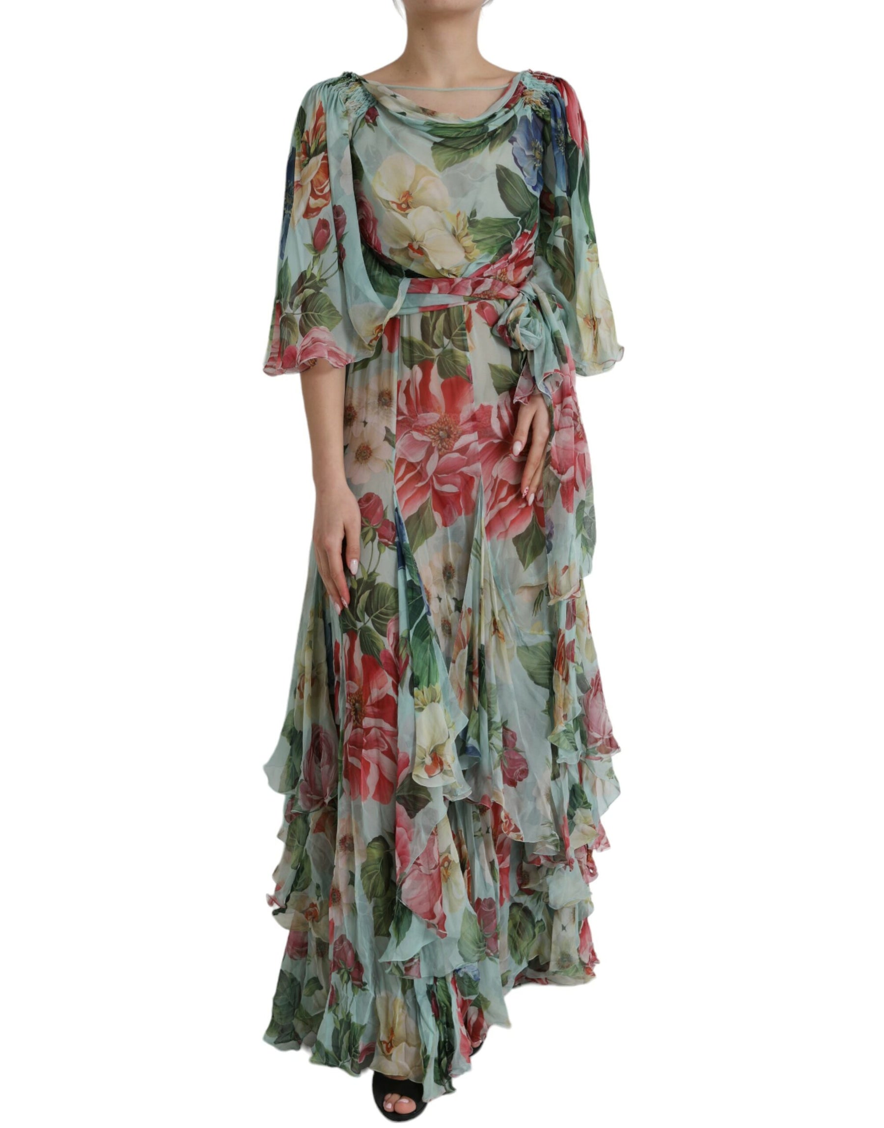 Dolce & Gabbana Blue Floral Print Tiered Long Maxi Dress | Regal Royce