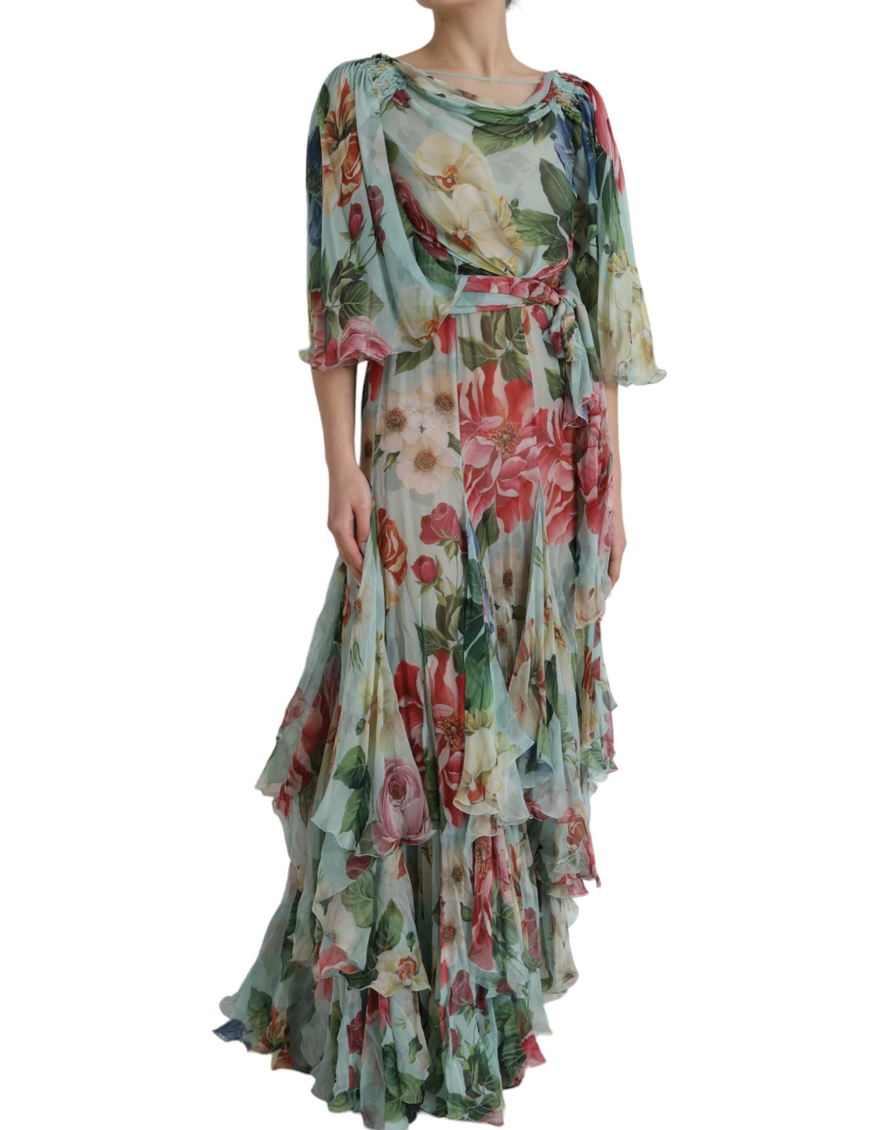 Dolce & Gabbana Blue Floral Print Tiered Long Maxi Dress | Regal Royce