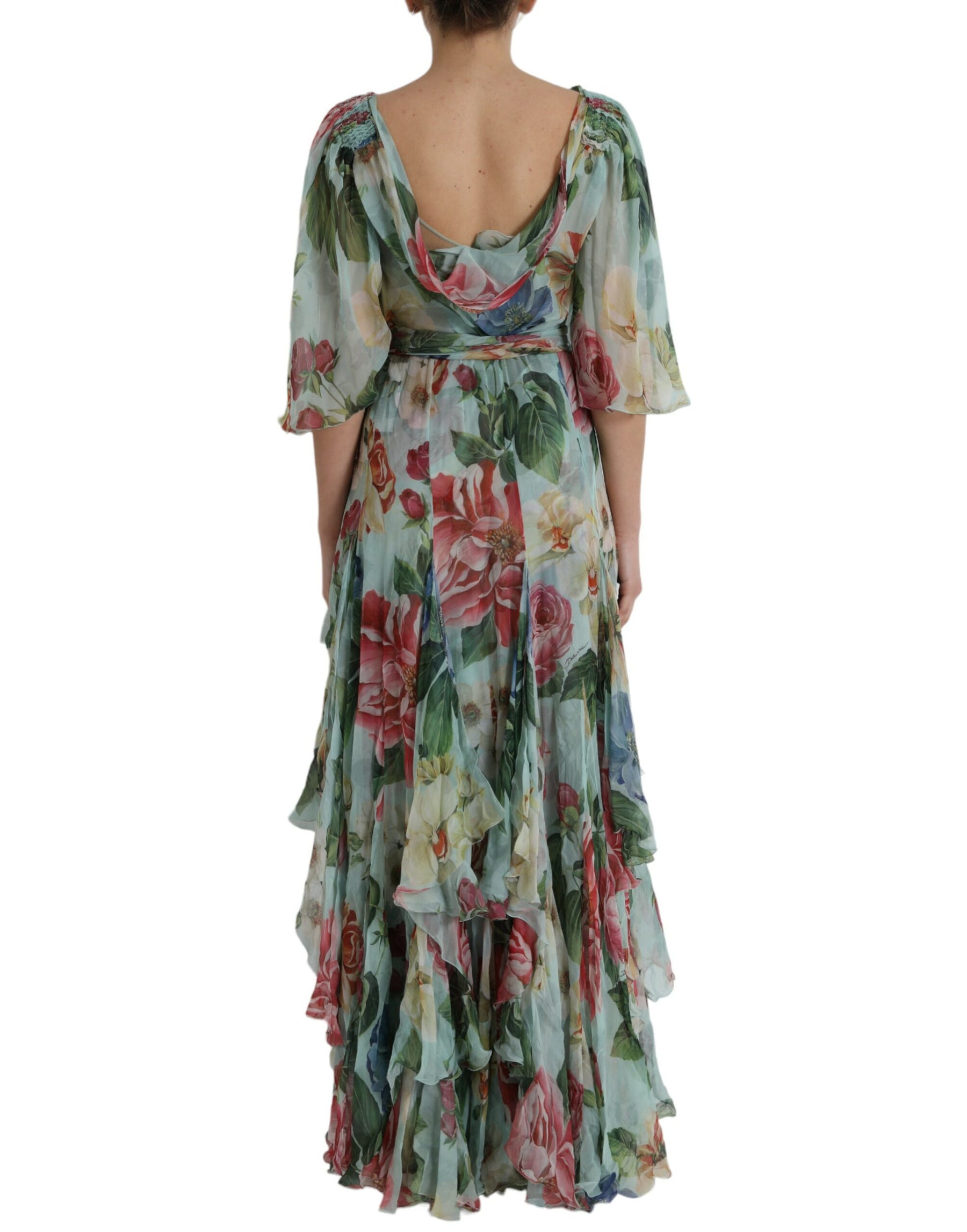 Dolce & Gabbana Blue Floral Print Tiered Long Maxi Dress | Regal Royce