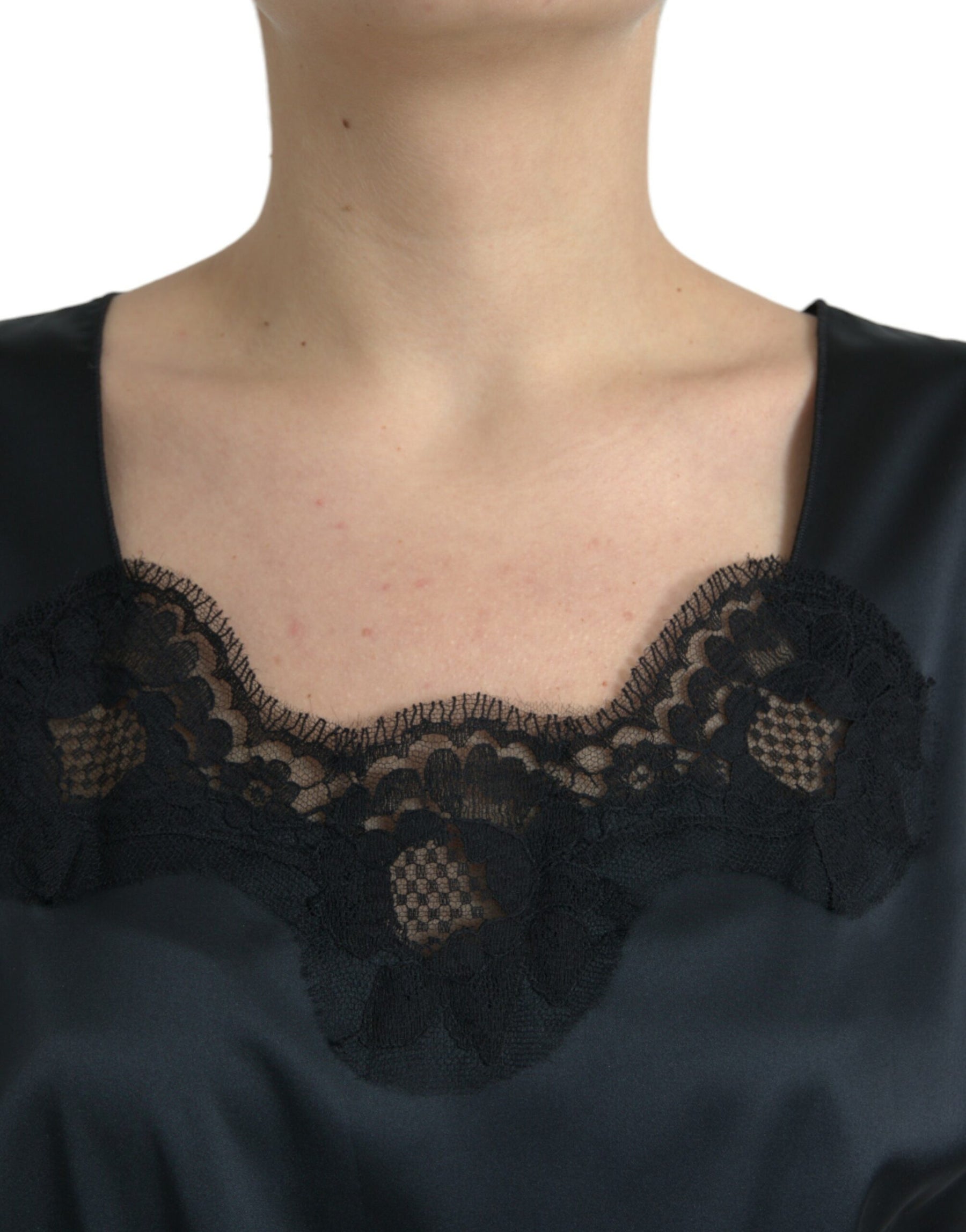 Dolce & Gabbana Black Polyester Lace Trim Sheath Midi Dress | Regal Royce