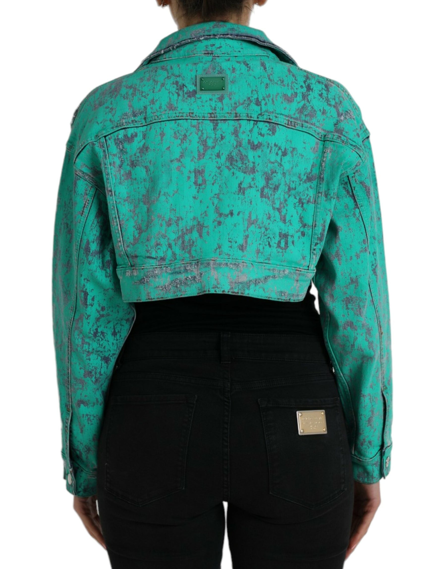 Dolce & Gabbana Green Cotton Tie Dye Cropped Cropped Denim Jacket | Regal Royce