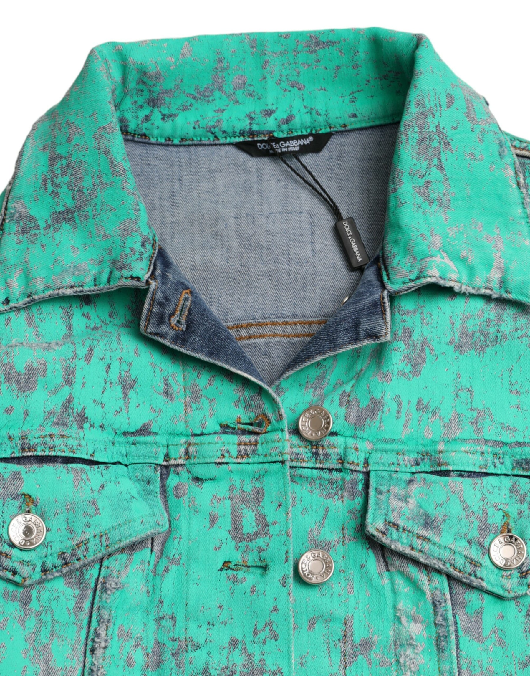 Dolce & Gabbana Green Cotton Tie Dye Cropped Cropped Denim Jacket | Regal Royce