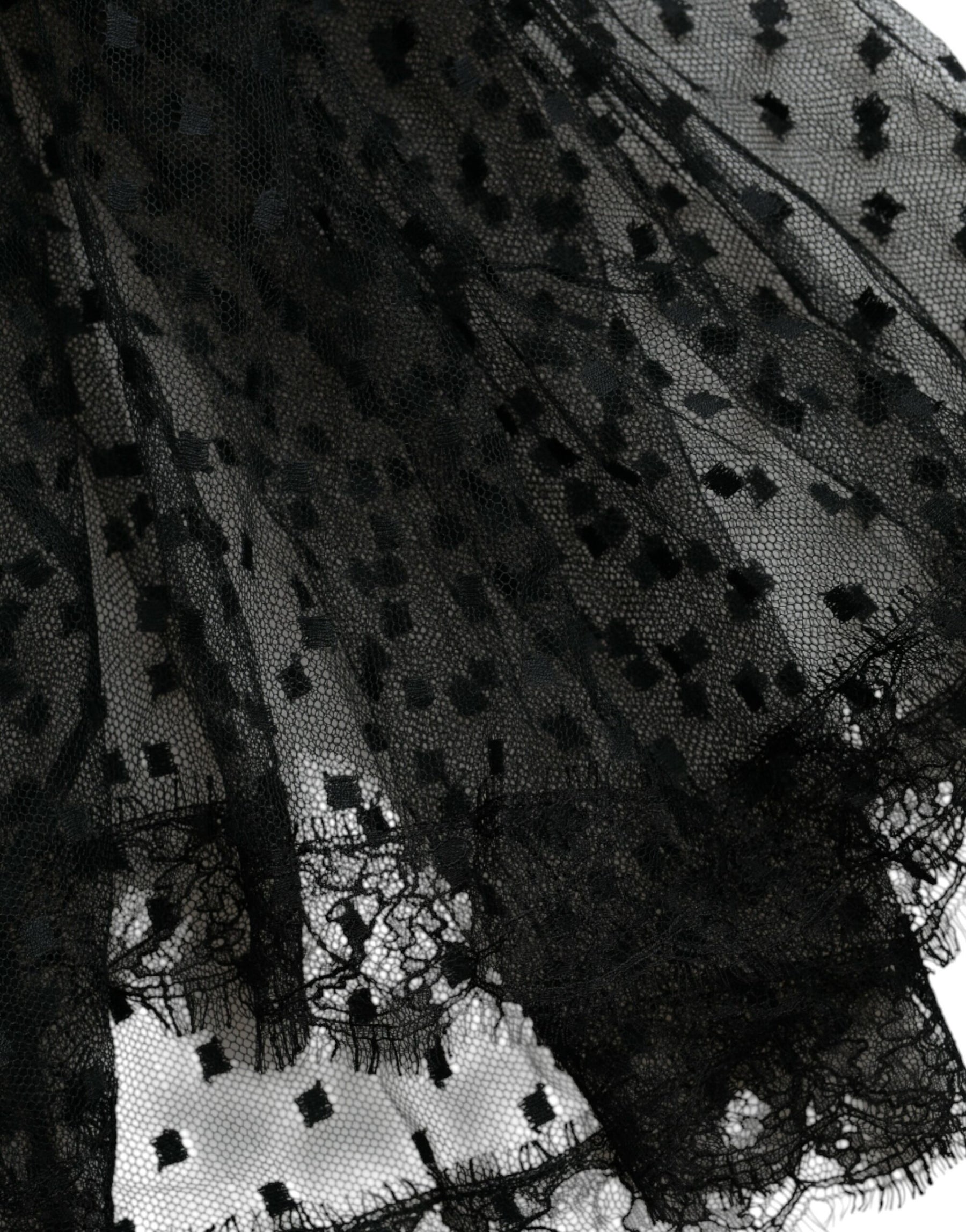 Dolce & Gabbana Black Nylon Lace Trim High Waist A-line Skirt | Regal Royce