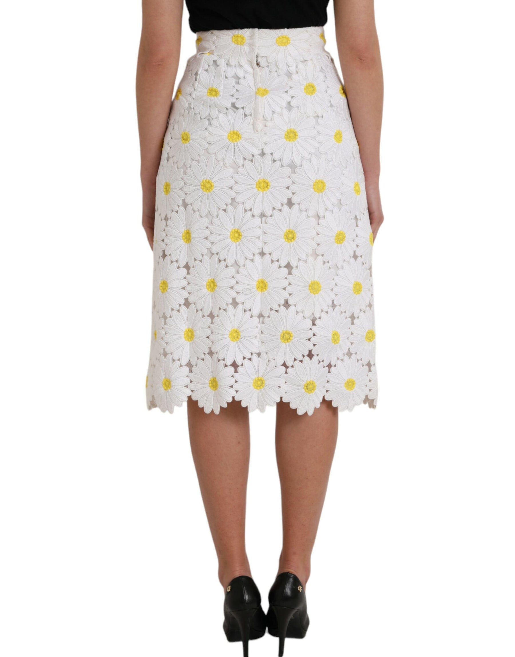 Dolce & Gabbana White Floral Pencil Straight Lace Skirt | Regal Royce