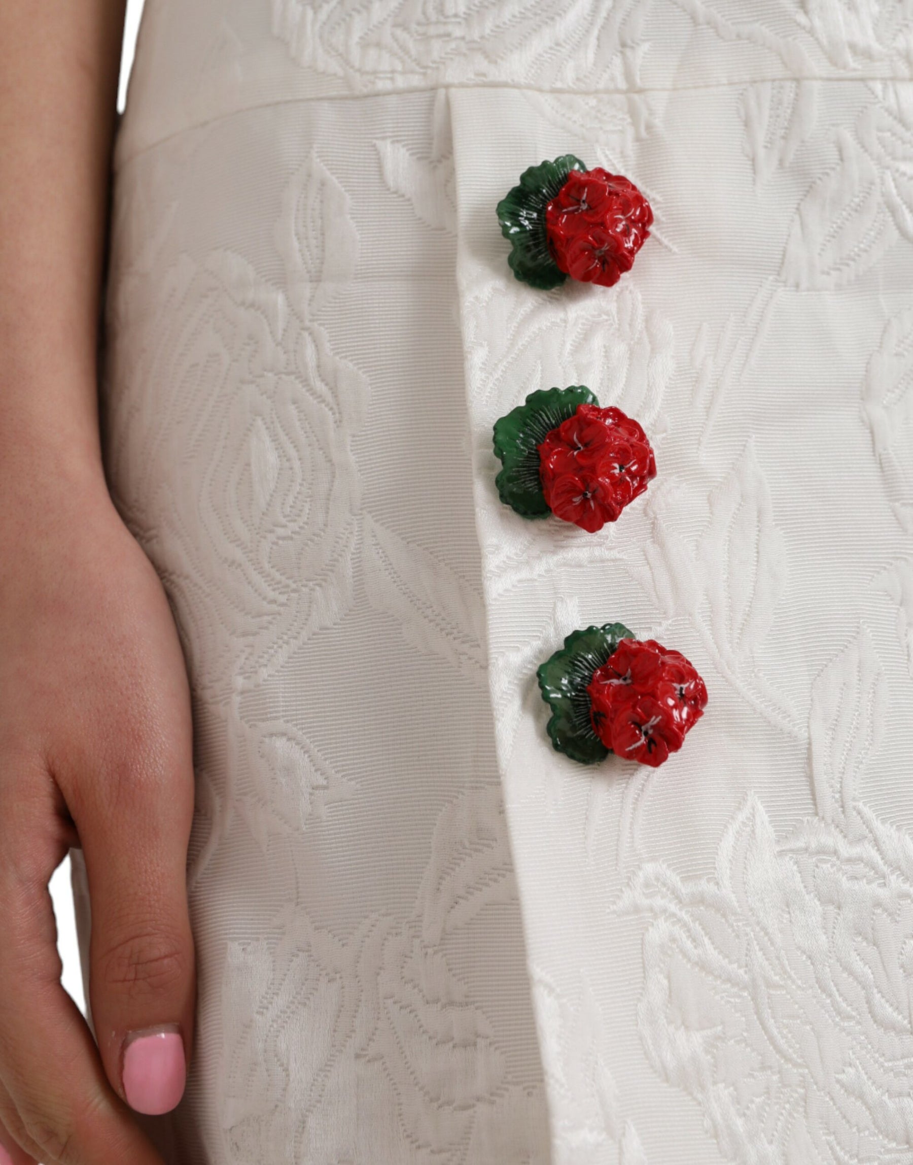 Dolce & Gabbana White Floral Brocade Embellished Mini Skirt | Regal Royce