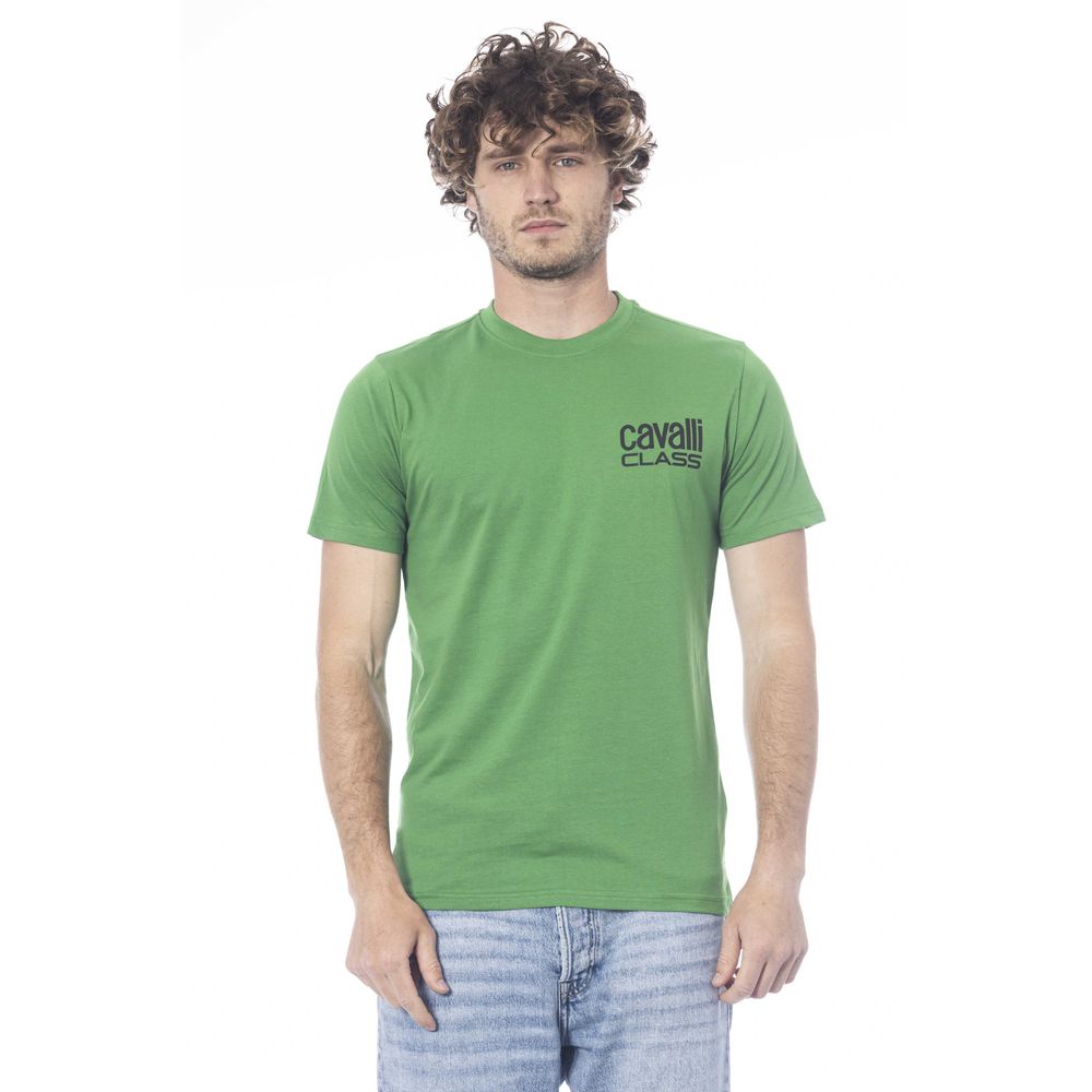 Cavalli Class Green Cotton Men T-Shirt | Regal Royce