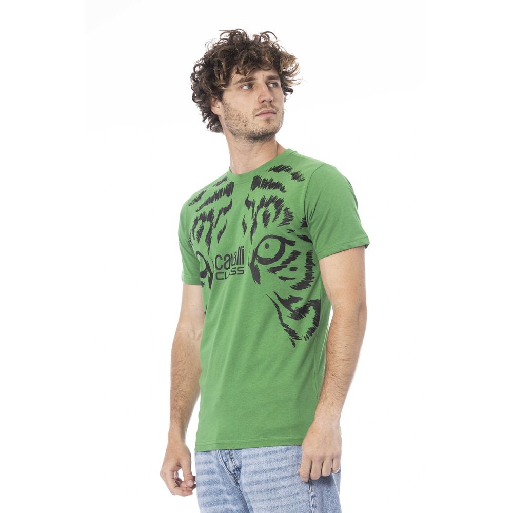 Cavalli Class Green Cotton Men T-Shirt | Regal Royce