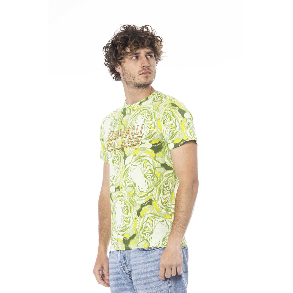 Cavalli Class Green Cotton Men T-Shirt | Regal Royce