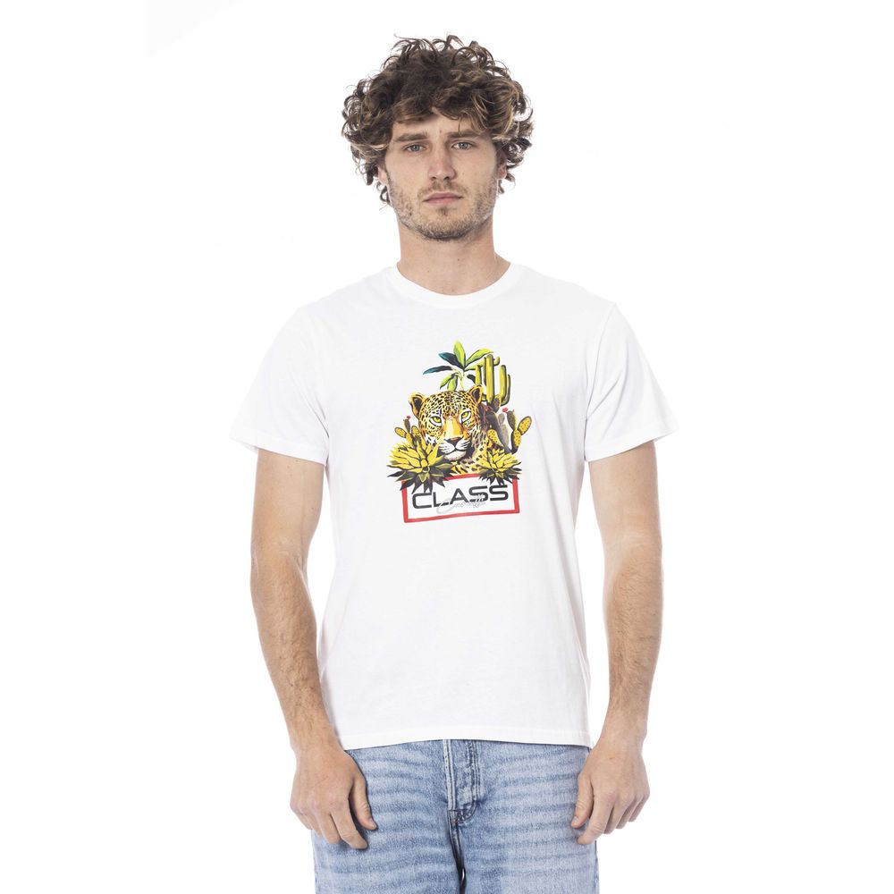 Cavalli Class White Cotton Men T-Shirt | Regal Royce