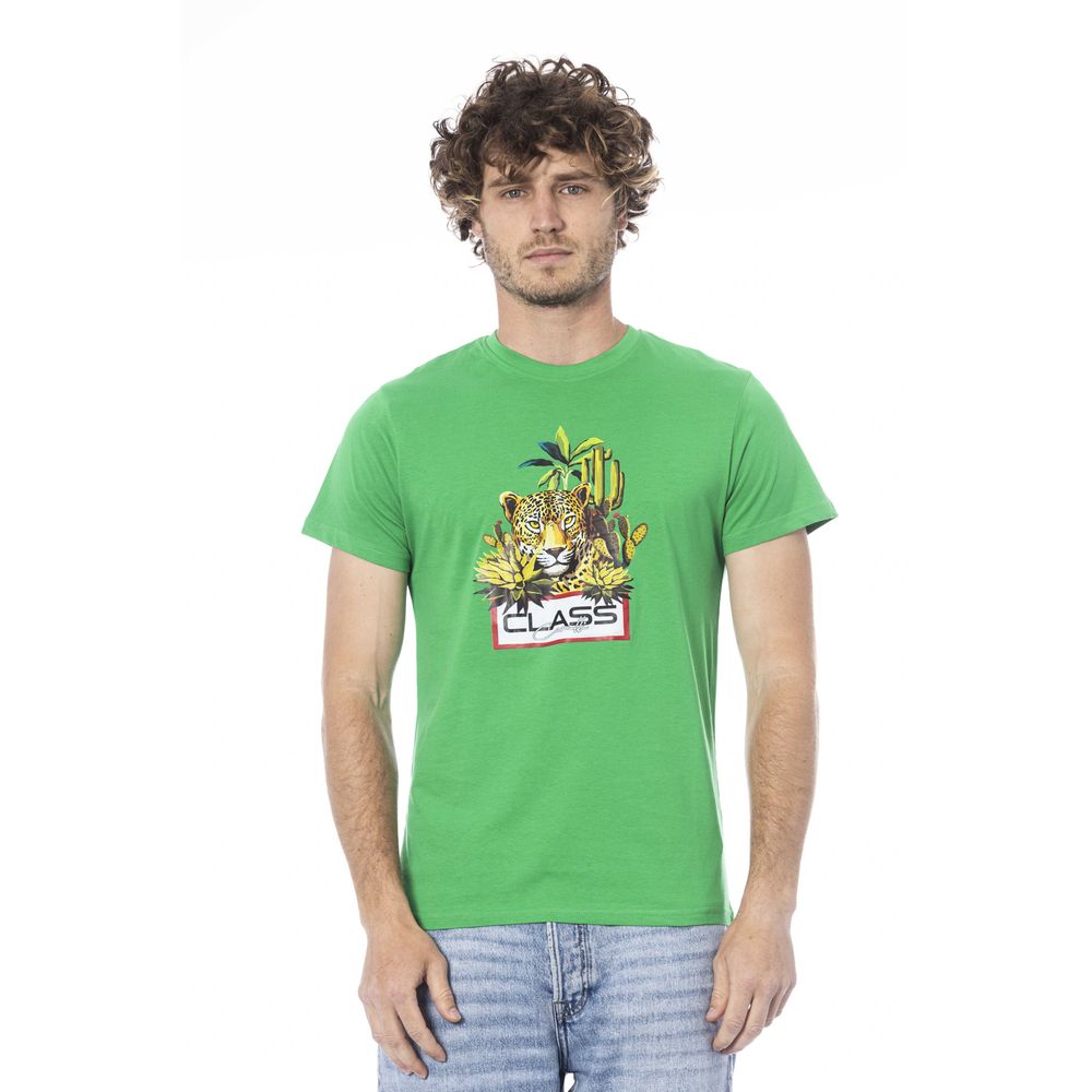 Cavalli Class Green Cotton Men T-Shirt | Regal Royce