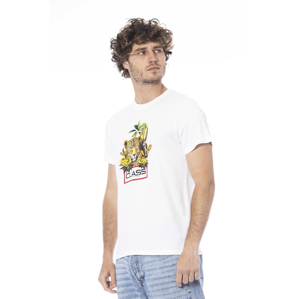 Cavalli Class White Cotton Men T-Shirt | Regal Royce