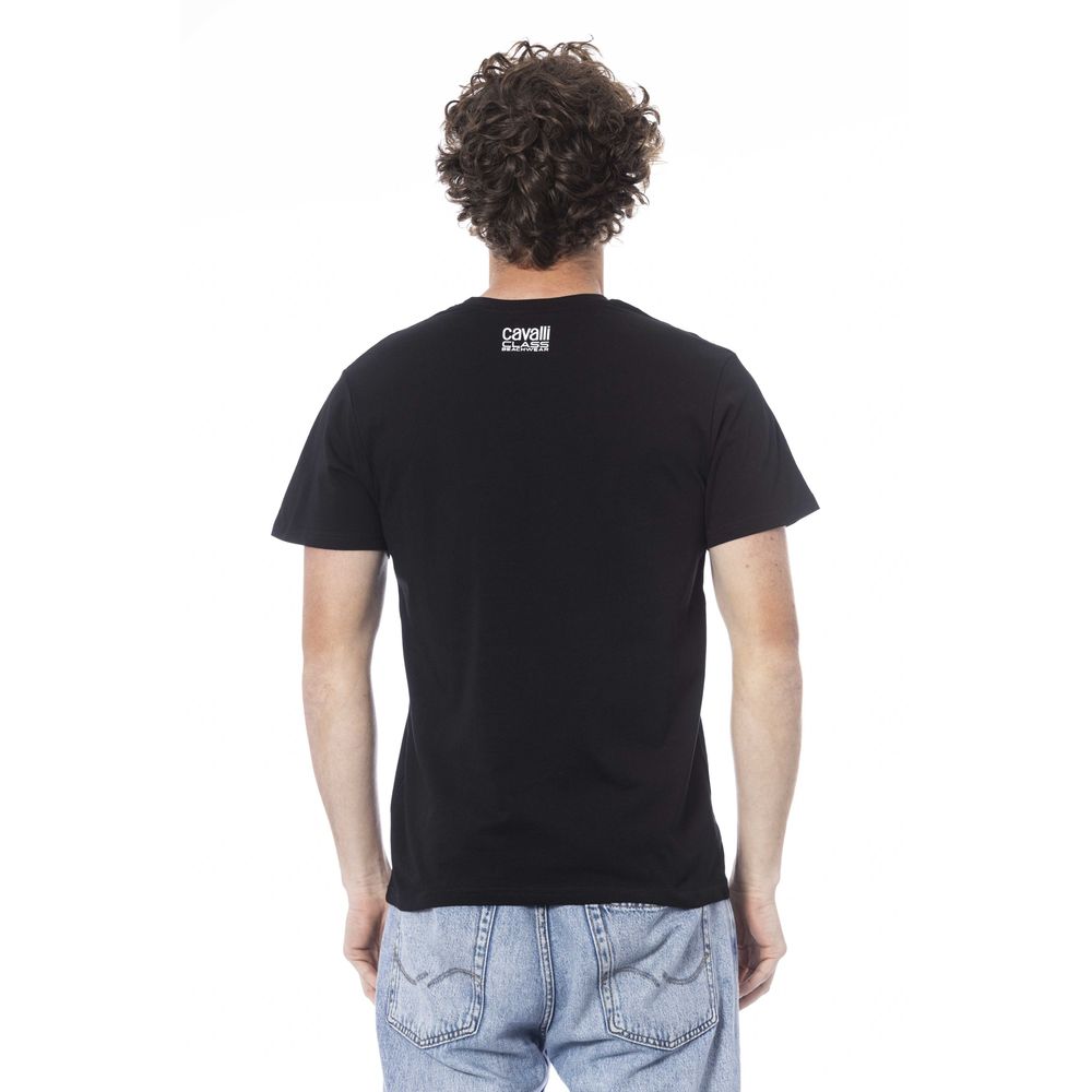 Cavalli Class Black Cotton Men T-Shirt | Regal Royce