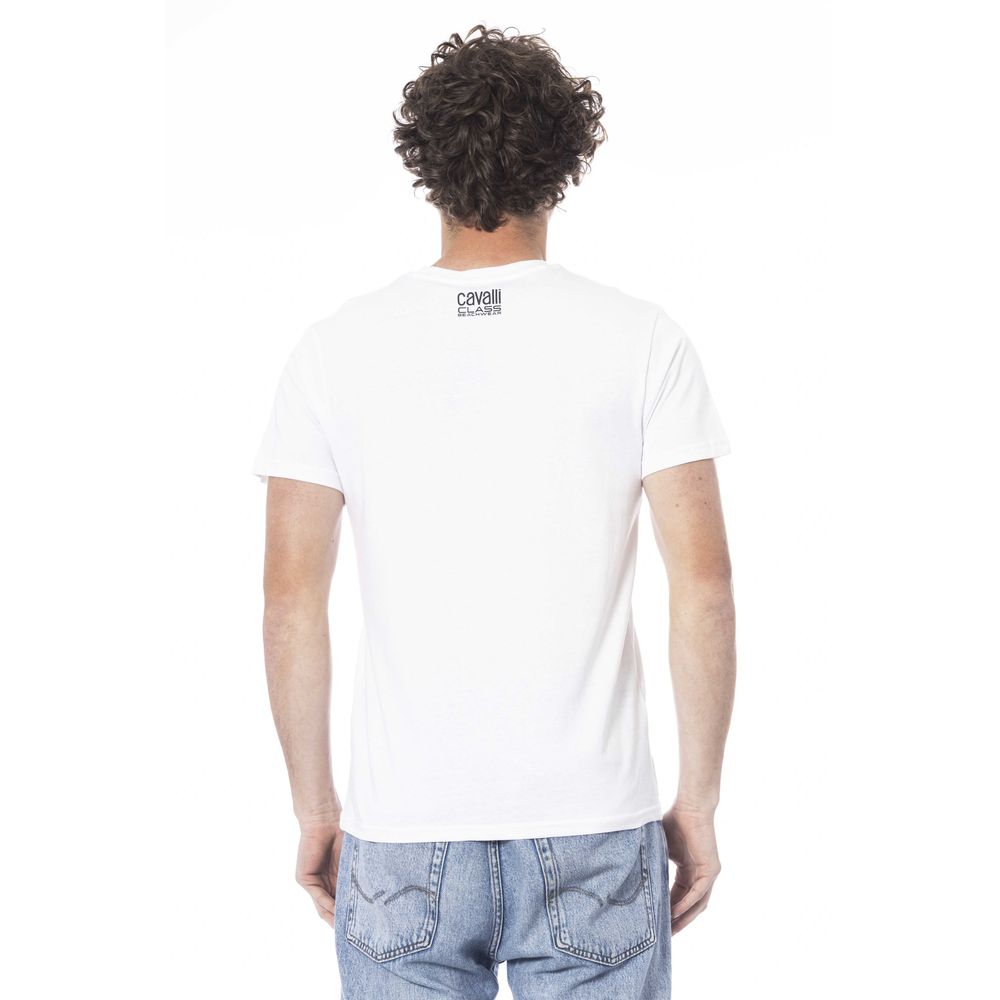 Cavalli Class White Cotton Men T-Shirt | Regal Royce