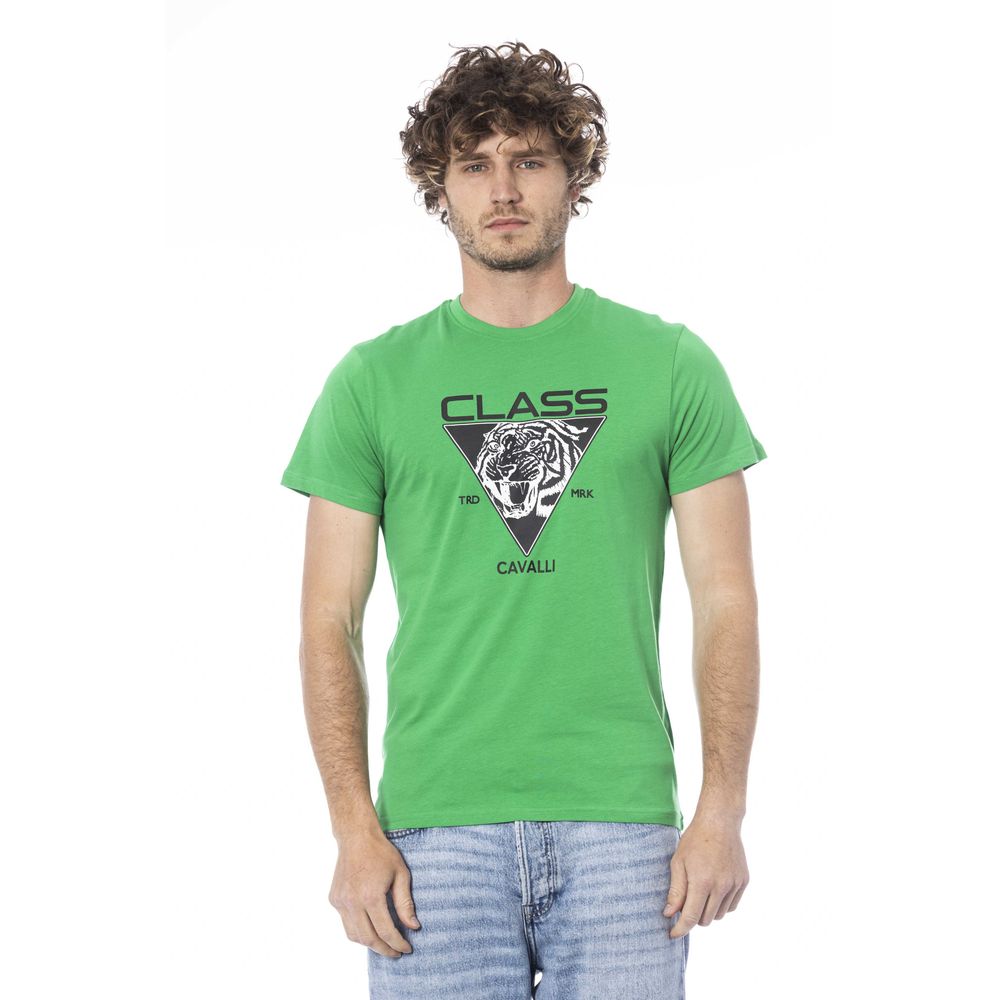 Cavalli Class Green Cotton Men T-Shirt | Regal Royce
