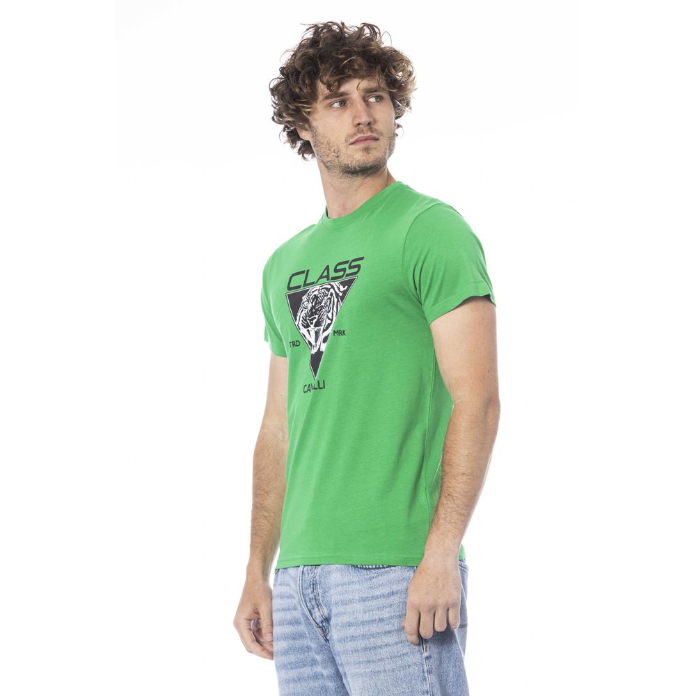 Cavalli Class Green Cotton Men T-Shirt | Regal Royce