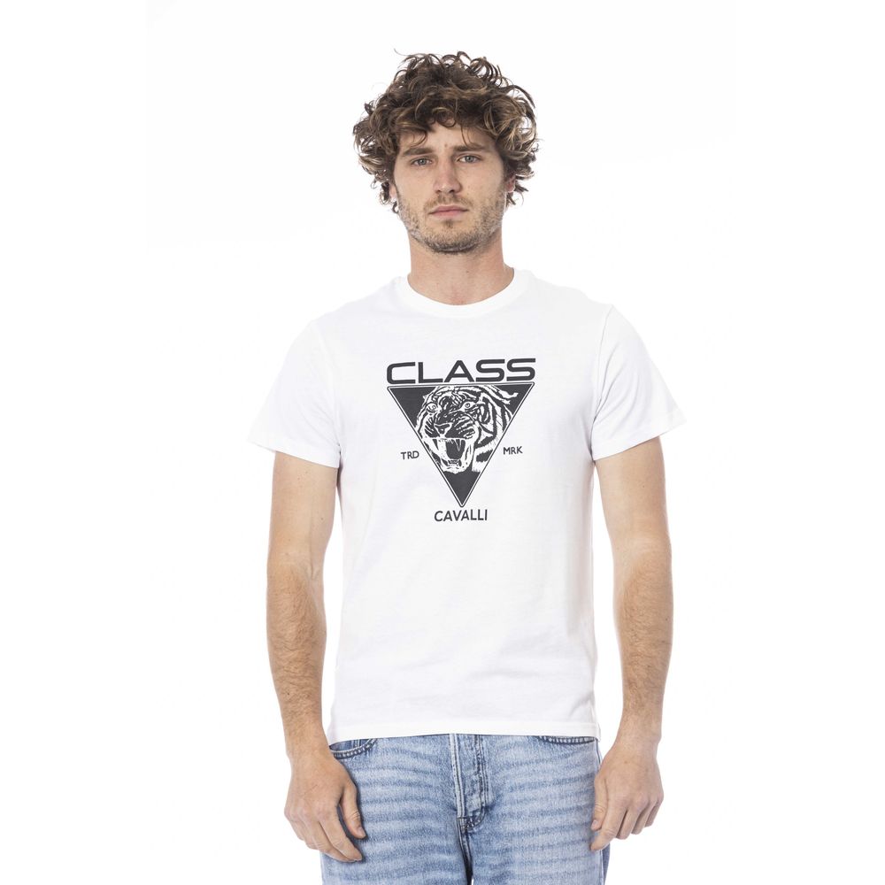 Cavalli Class White Cotton Men T-Shirt | Regal Royce