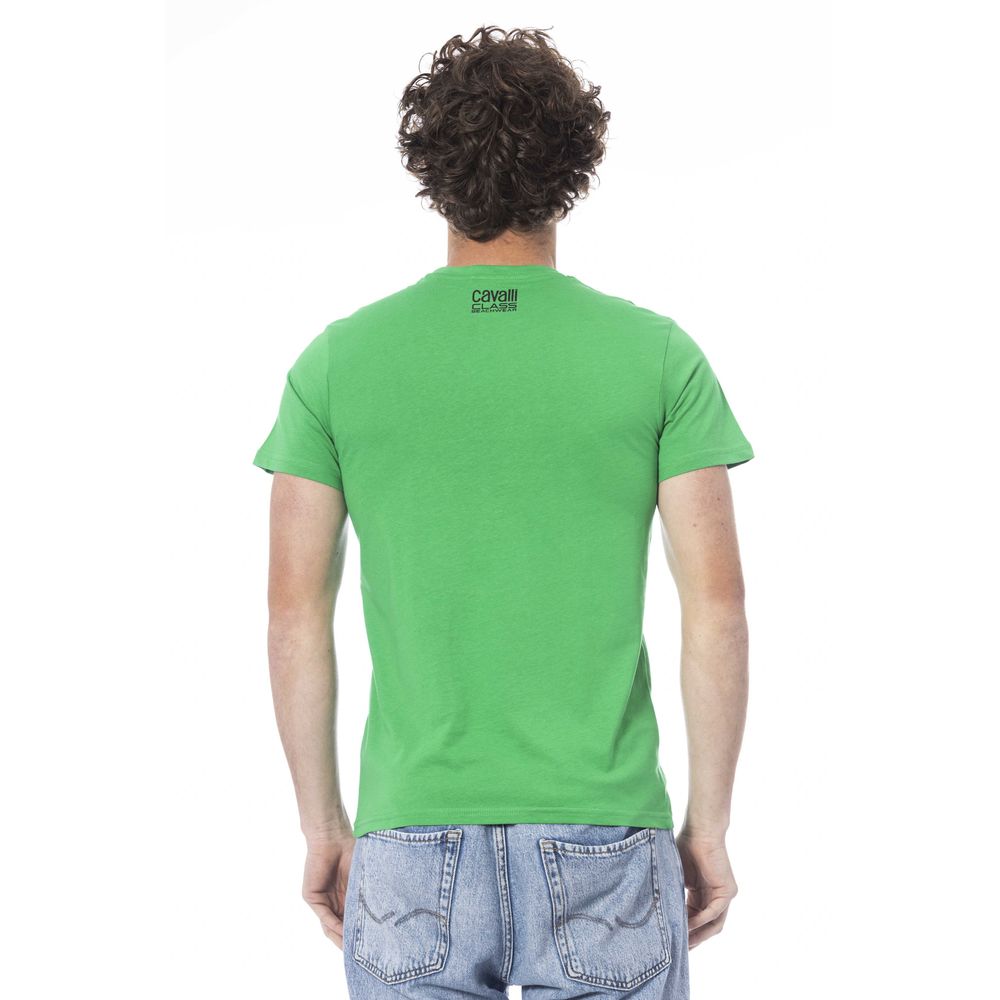 Cavalli Class Green Cotton Men T-Shirt | Regal Royce