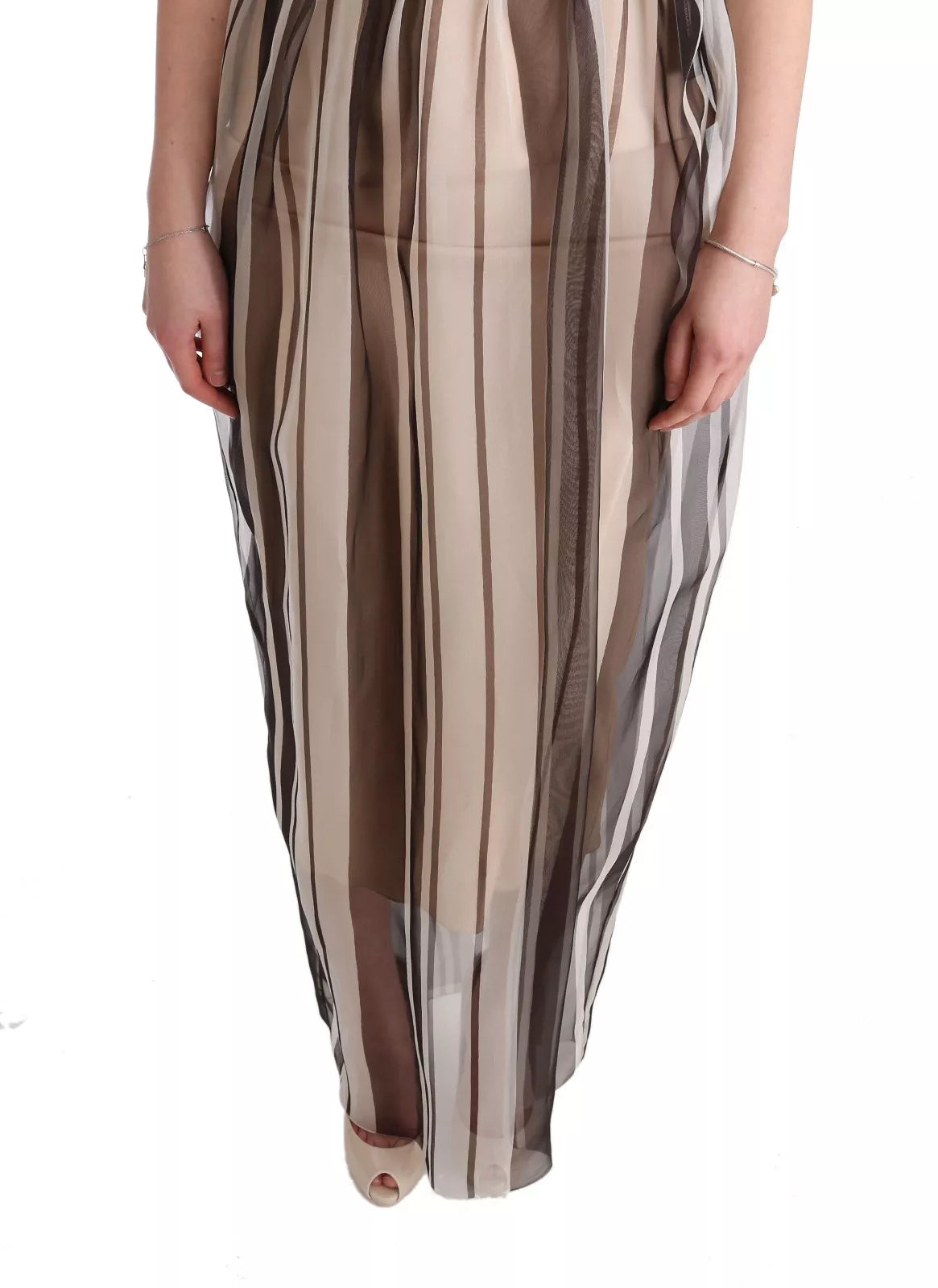 Dolce & Gabbana Beige Brown Striped Silk Sheath Dress | Regal Royce