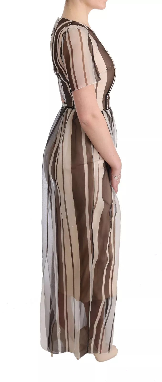 Dolce & Gabbana Beige Brown Striped Silk Sheath Dress | Regal Royce