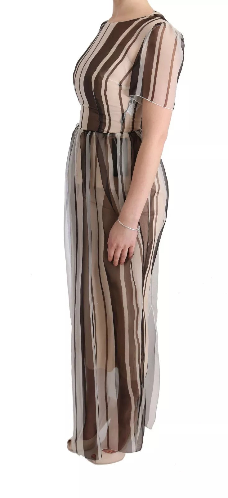 Dolce & Gabbana Beige Brown Striped Silk Sheath Dress | Regal Royce
