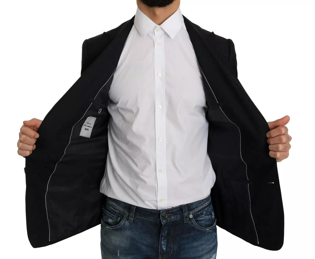 Dolce & Gabbana Blue Jacquard Slim Floral Jacket Blazer | Regal Royce