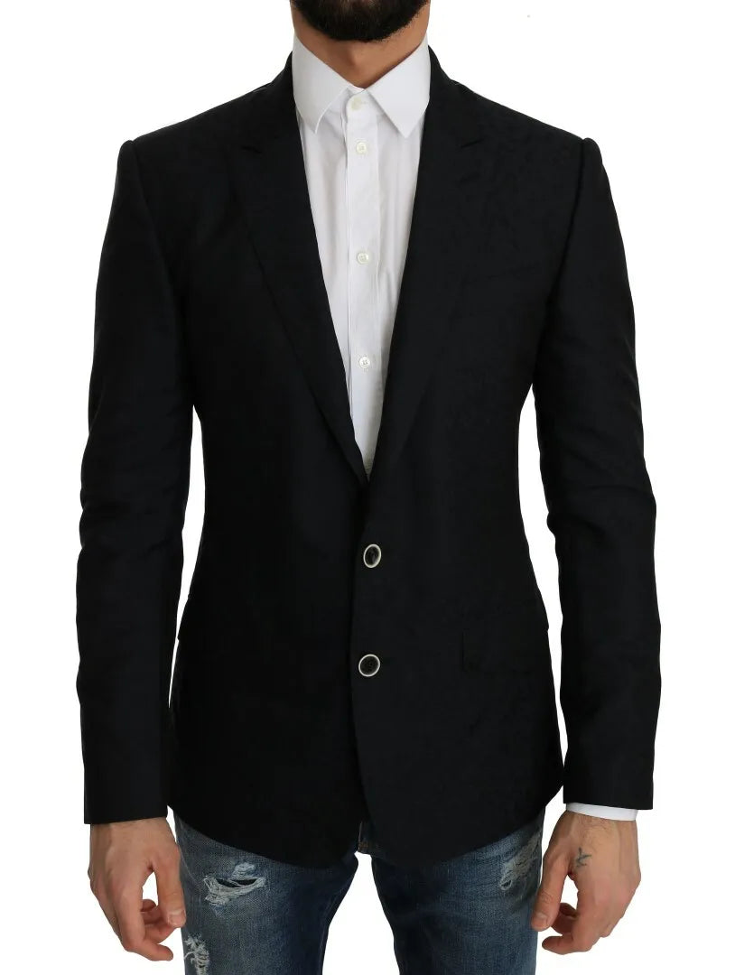 Dolce & Gabbana Blue Jacquard Slim Floral Jacket Blazer | Regal Royce