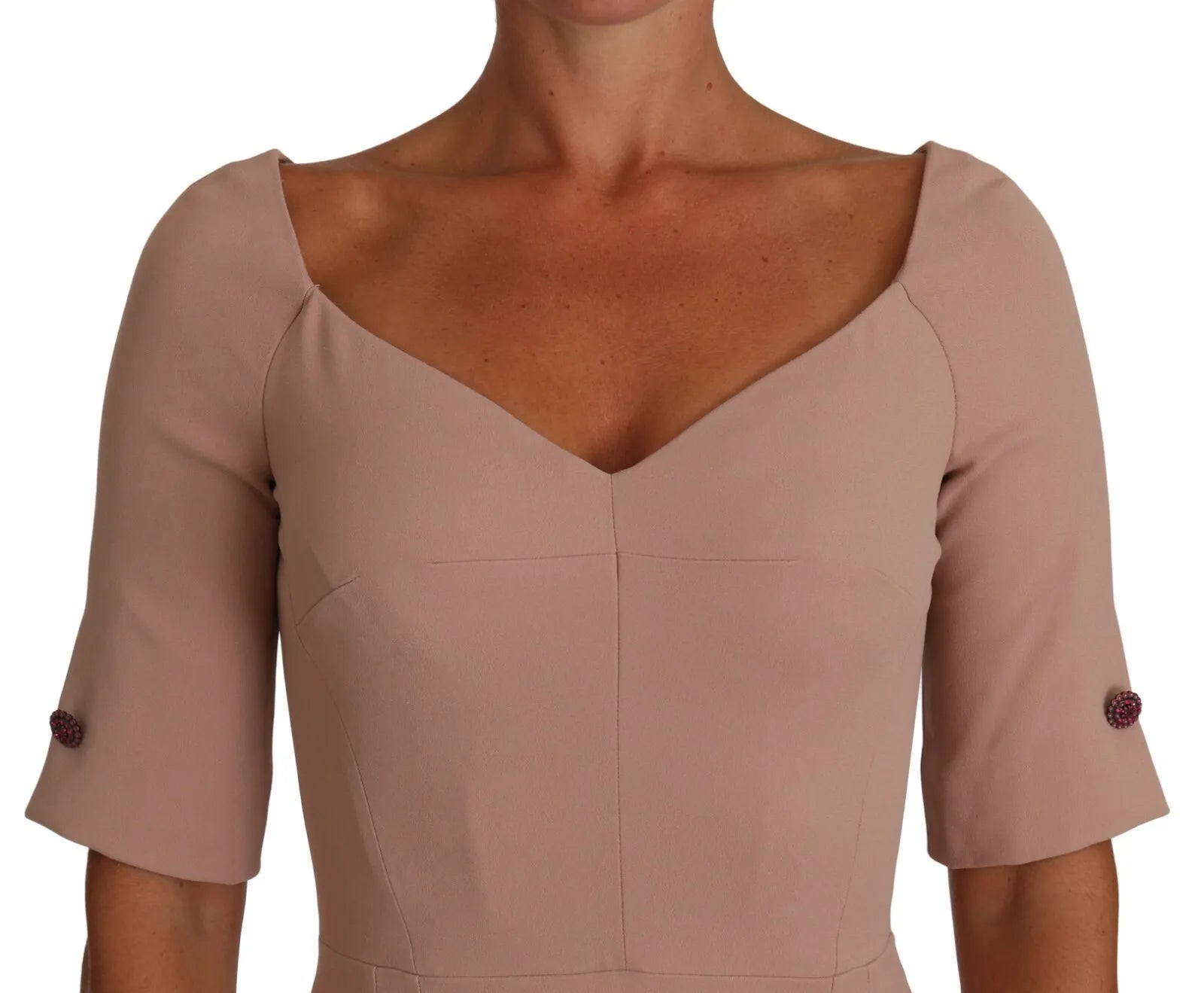 Dolce & Gabbana Dusty Pink Midi Sheath Crystal Buttons Dress | Regal Royce
