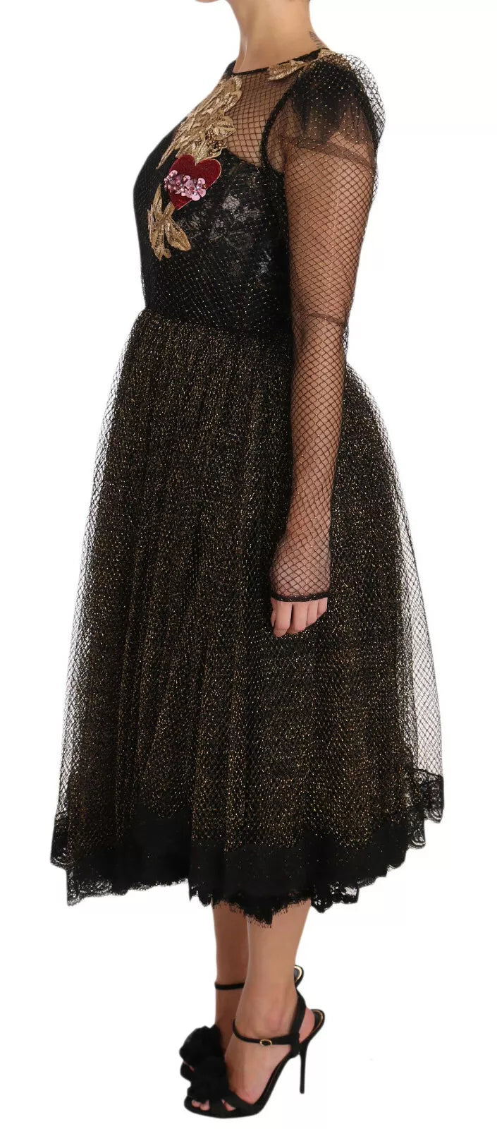 Dolce & Gabbana Black Gold Crystal Heart A-line Dress | Regal Royce