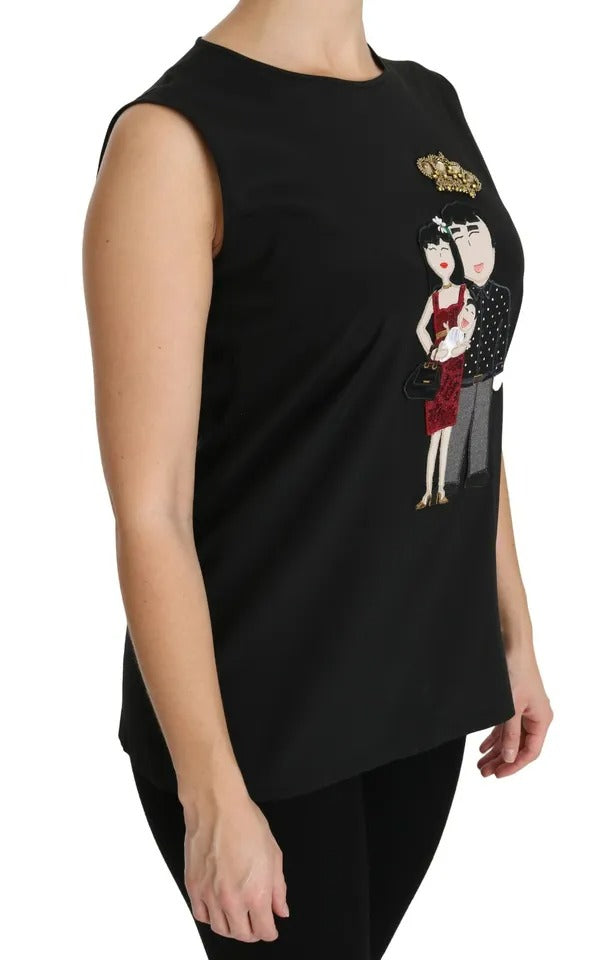Dolce & Gabbana Black Silk DG Family Crystal Sleeveless Top | Regal Royce