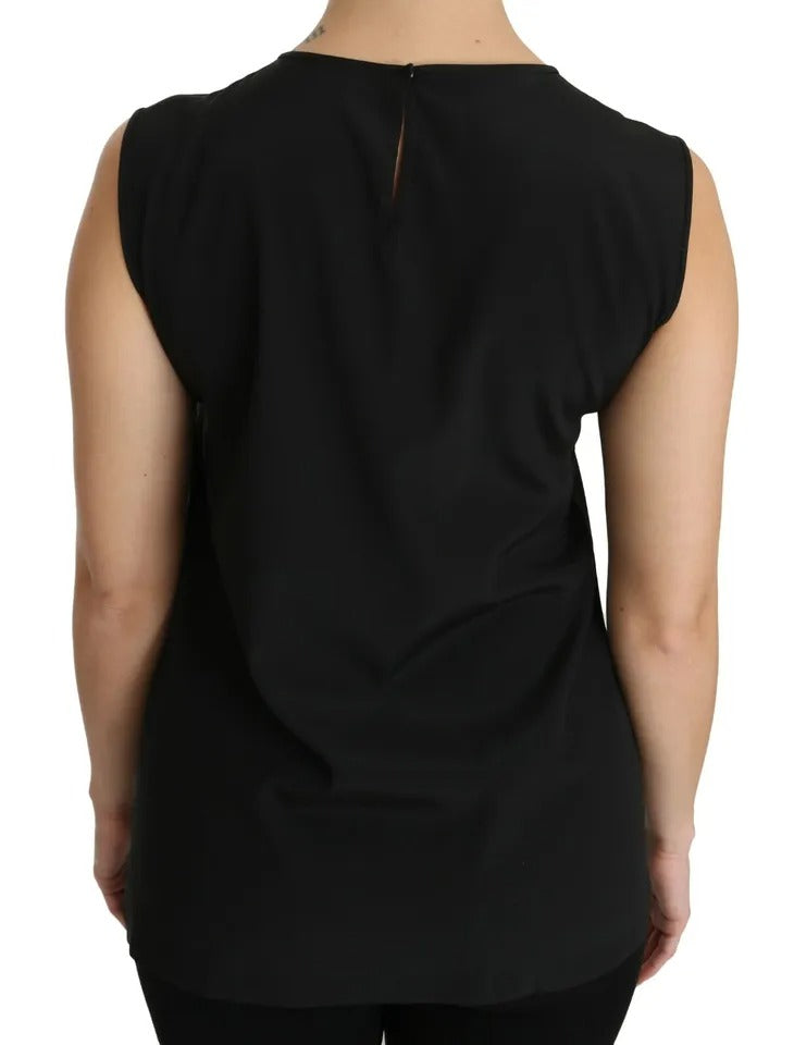 Dolce & Gabbana Black Silk DG Family Crystal Sleeveless Top | Regal Royce