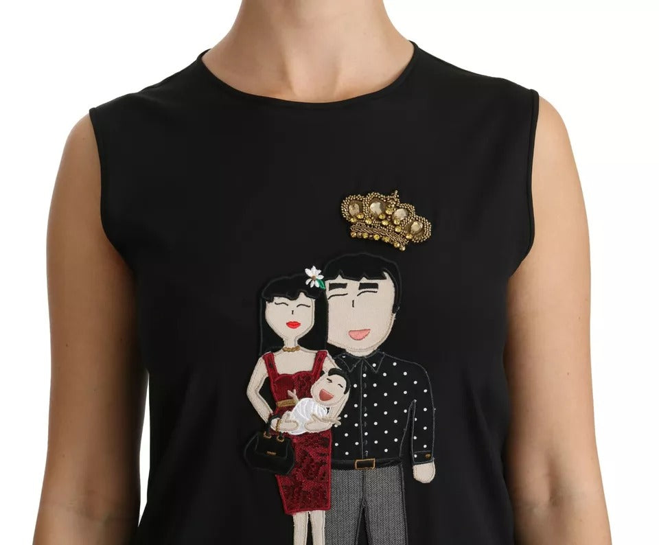 Dolce & Gabbana Black Silk DG Family Crystal Sleeveless Top | Regal Royce