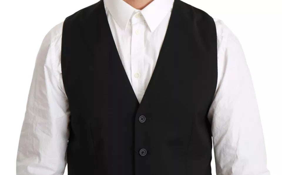 Dolce & Gabbana Black Wool Stretch Waistcoat Formal Dress Vest | Regal Royce