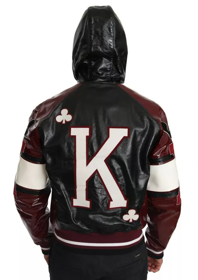 Dolce & Gabbana Black Bordeaux Hooded Leather DG King of Love Jacket | Regal Royce