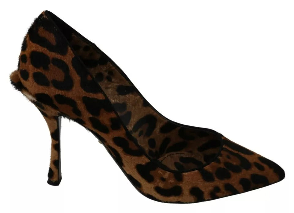 Dolce & Gabbana Brown Leopard Pony Hair Heels Pumps Shoes | Regal Royce