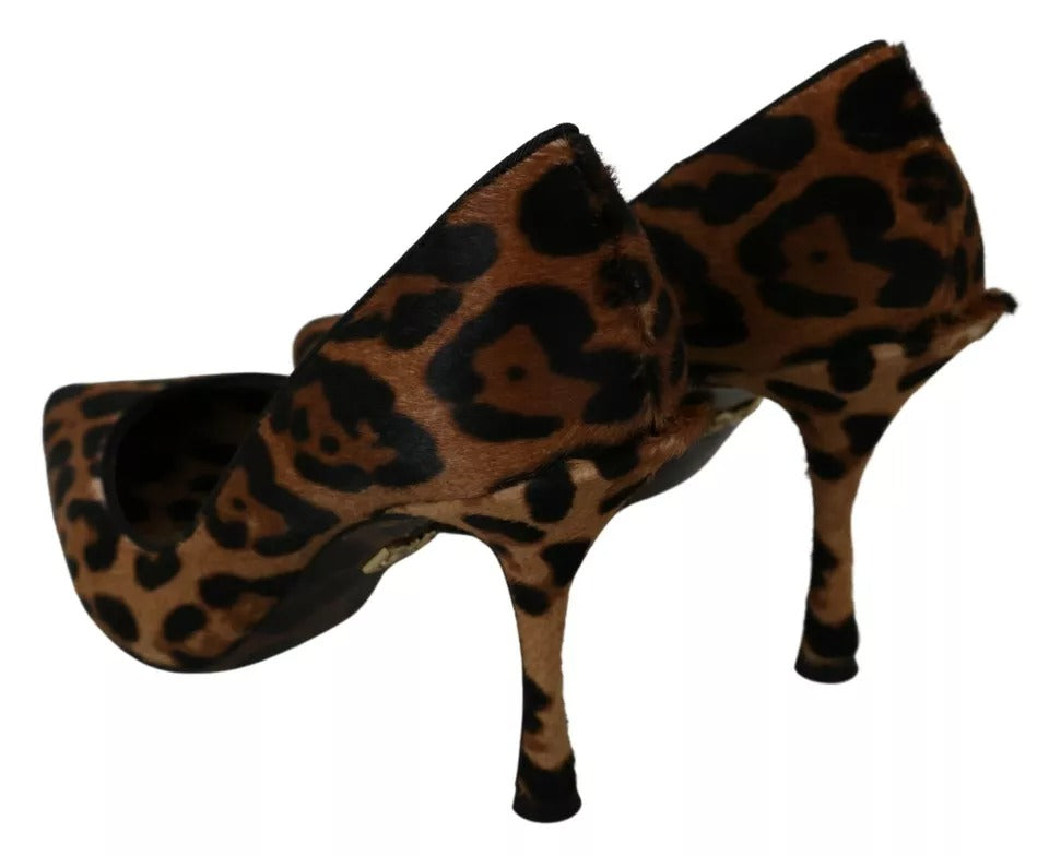 Dolce & Gabbana Brown Leopard Pony Hair Heels Pumps Shoes | Regal Royce