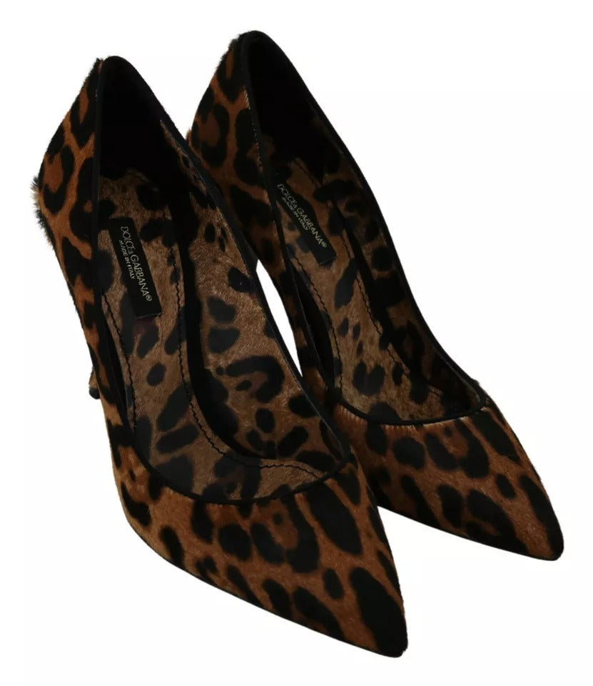 Dolce & Gabbana Brown Leopard Pony Hair Heels Pumps Shoes | Regal Royce