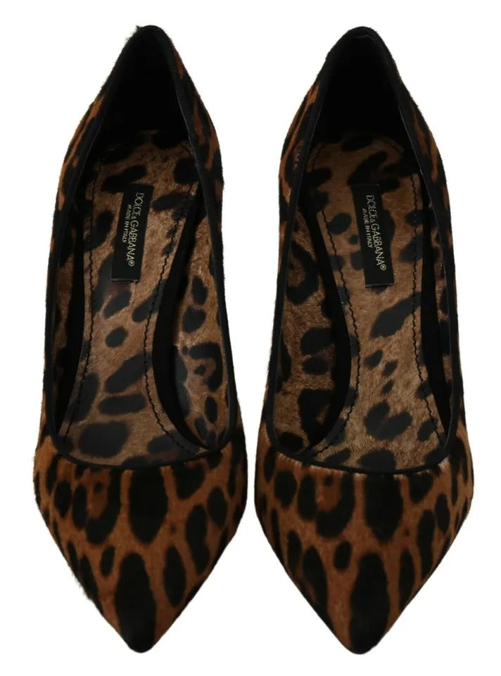 Dolce & Gabbana Brown Leopard Pony Hair Heels Pumps Shoes | Regal Royce