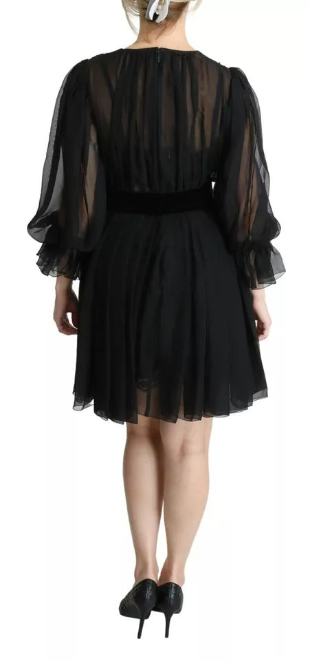 Dolce & Gabbana Black Mesh Pleated Mini Silk Blend Dress | Regal Royce