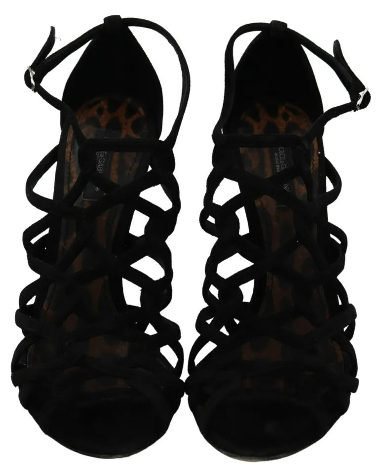 Dolce & Gabbana Black Suede Ankle Strap Stiletto Shoes | Regal Royce