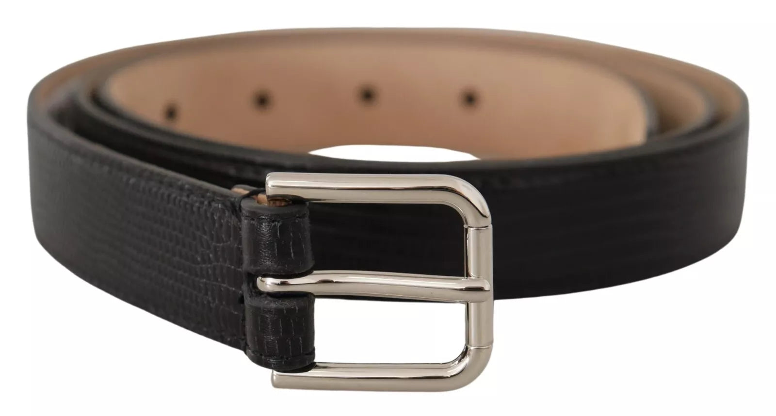 Dolce & Gabbana Black Classic Leather Silver Metal Buckle Belt | Regal Royce