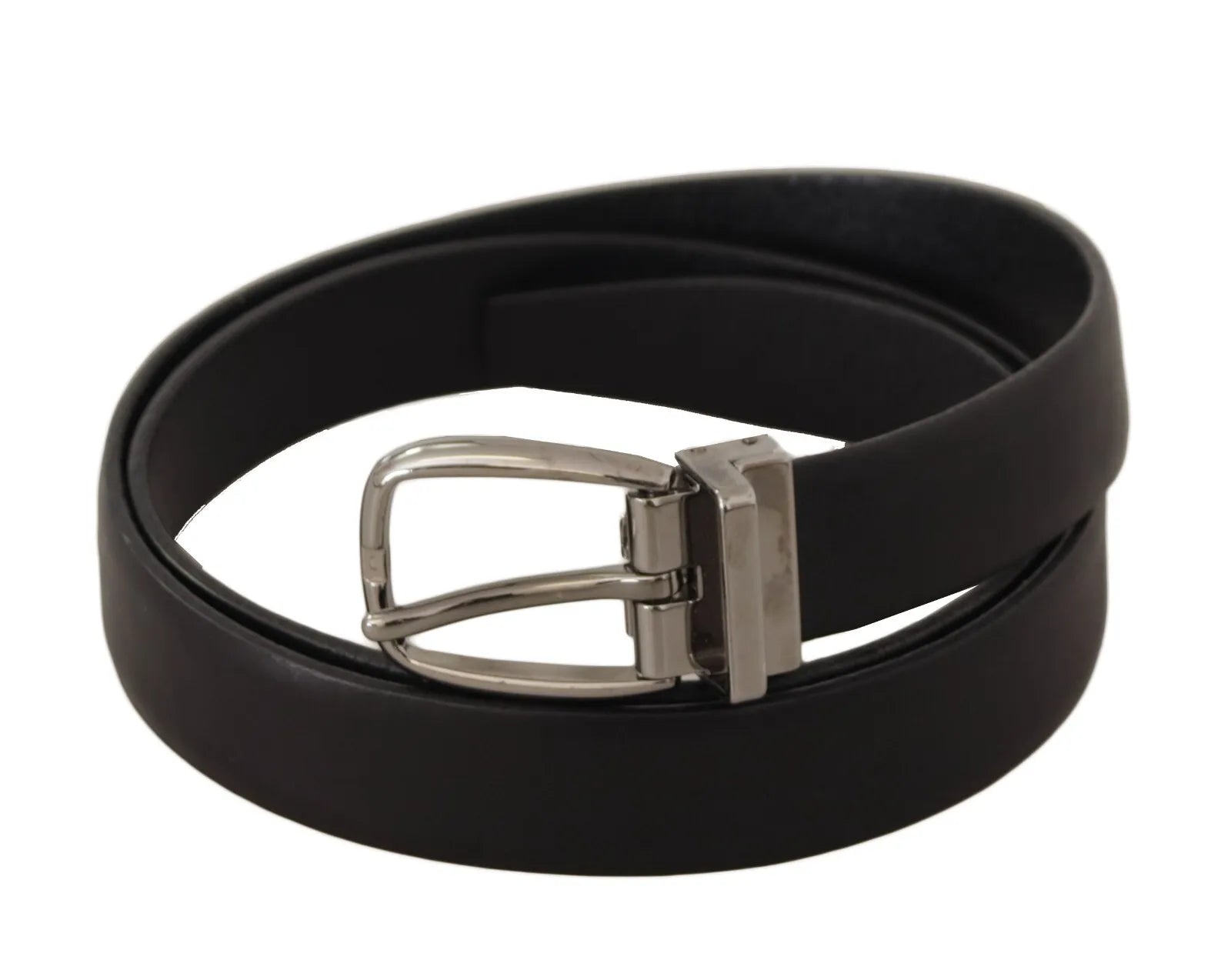 Dolce & Gabbana Black Classic Leather Silver Tone Metal Buckle Belt | Regal Royce